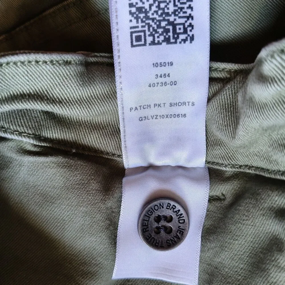 ​True Religion Mens Green Cargo Shorts Utility Casual Shorts Size 36